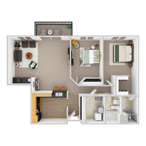 Floor plan for 2 beds, 2 baths, 1260 sqft